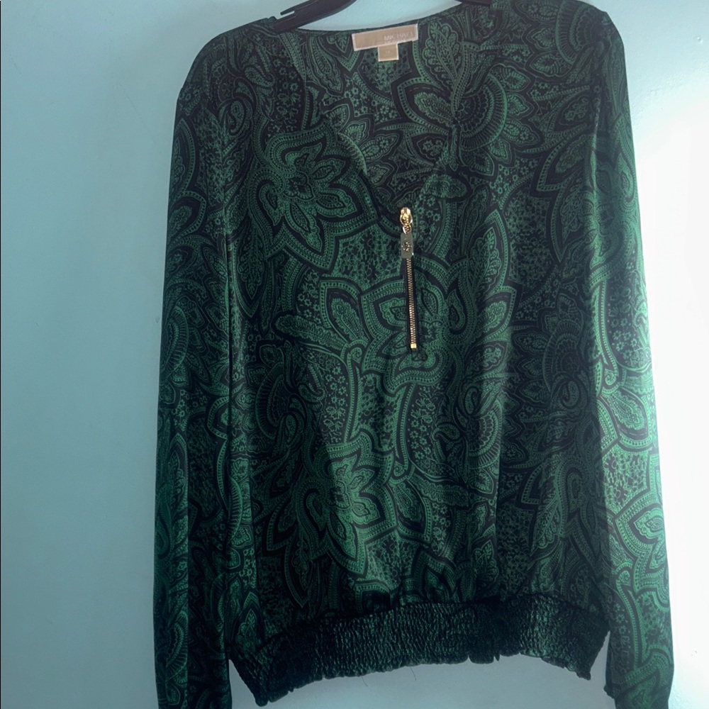 Michael Kors Green and Black Paisley Blouse